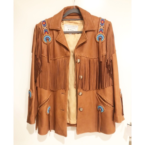 Vintage Jackets & Blazers - Vintage Fringed Leather Native American Jacket